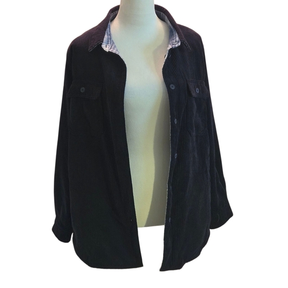 Love Tree Women's L Reversible Wide Wale Corduroy and Flannel Shacket Pockets - Picture 3 of 16